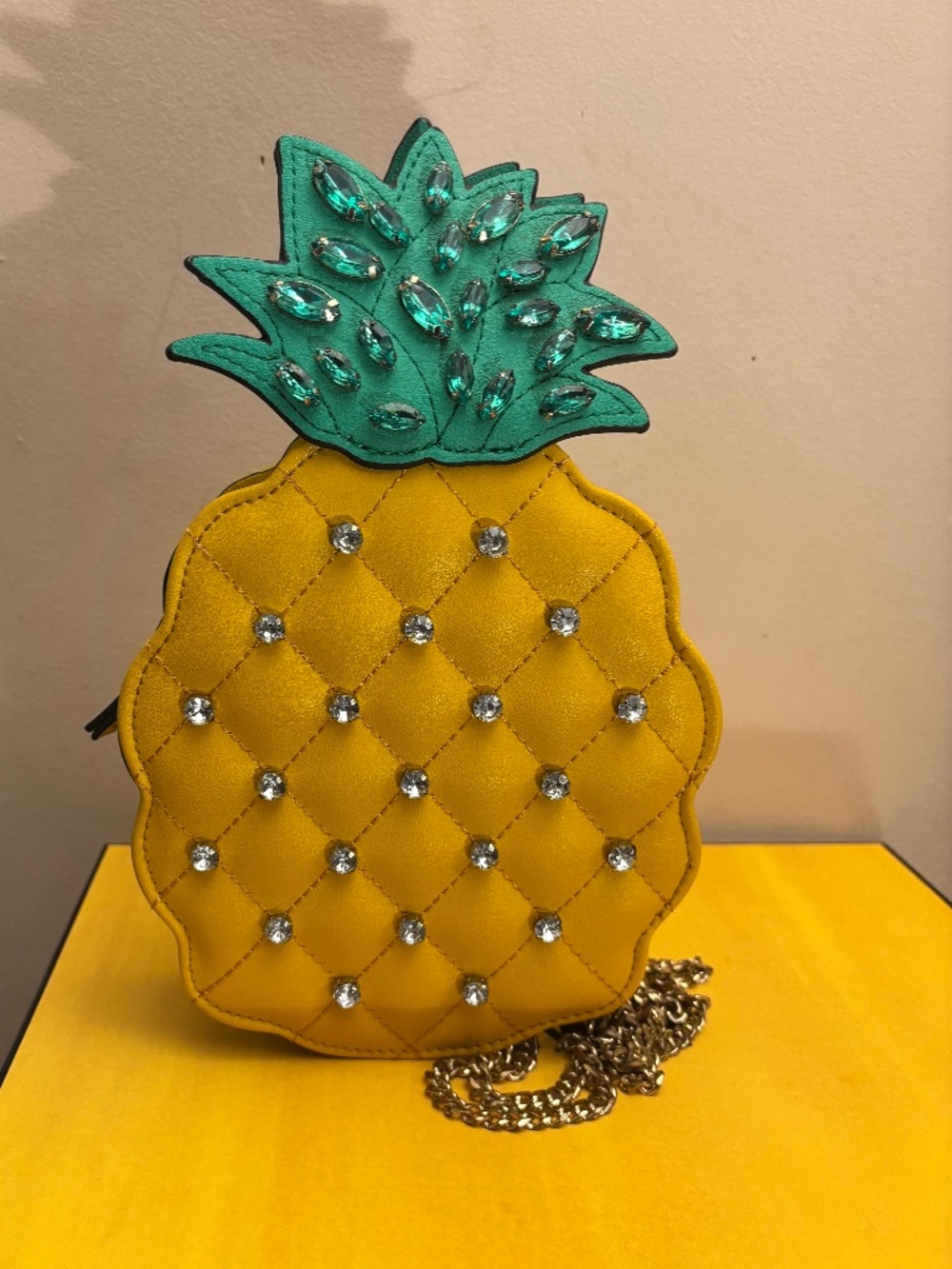 Gently used ALDO  Summer Pineapple Shaped  Quilted Crossbody Bag/ W Rhinestones